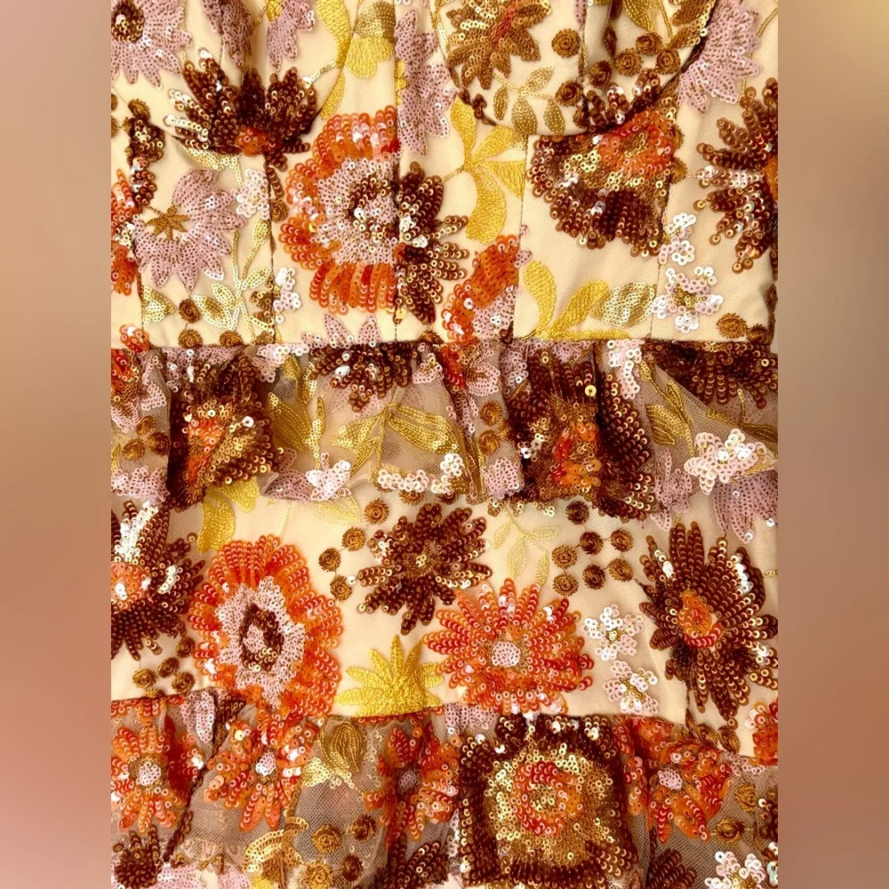 New Dress The Population Siriana Sequin Ruffle Gown Medium & Small - Picture 6 of 12